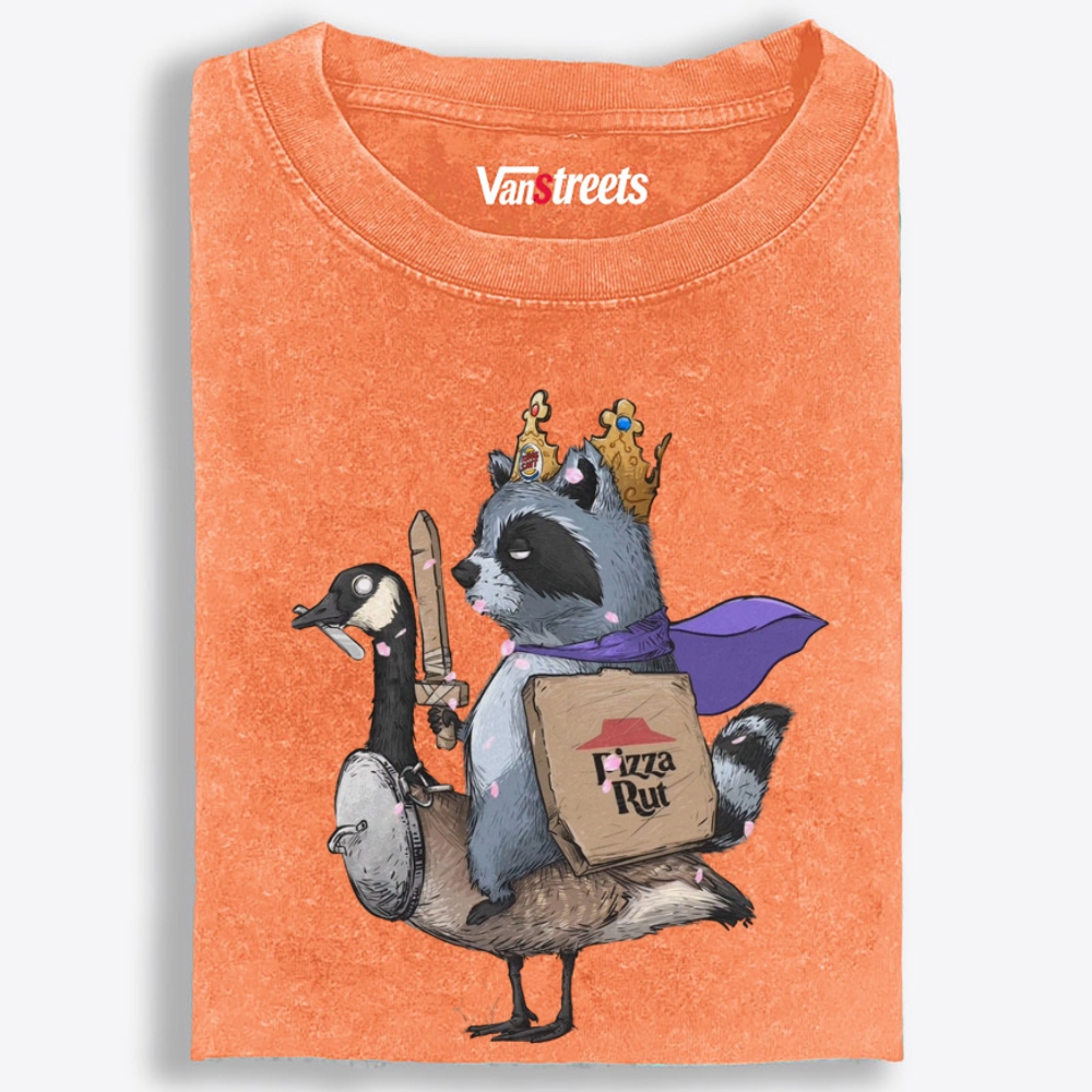 Pizza Knight Rides Goose Retro Washed T-Shirt | 100% Cotton | Streetwear Essential