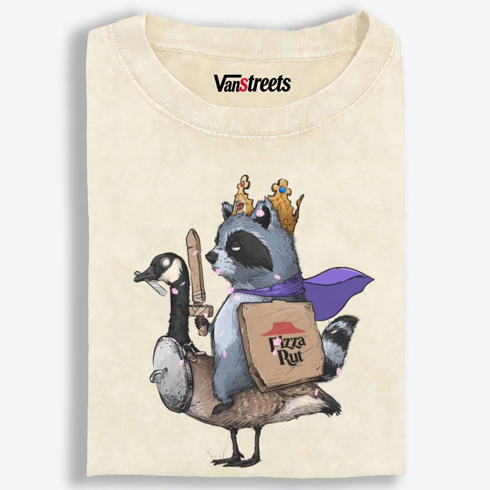 Pizza Knight Rides Goose Retro Washed T-Shirt | 100% Cotton | Streetwear Essential