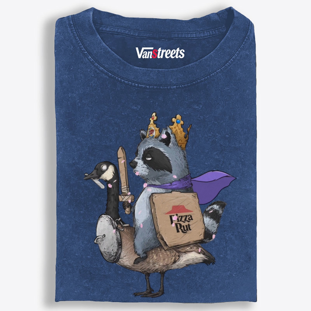 Pizza Knight Rides Goose Retro Washed T-Shirt | 100% Cotton | Streetwear Essential
