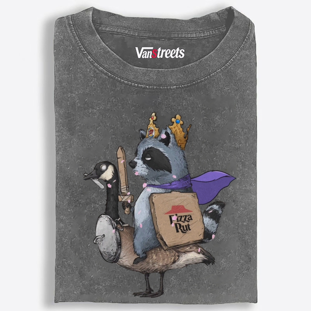 Pizza Knight Rides Goose Retro Washed T-Shirt | 100% Cotton | Streetwear Essential