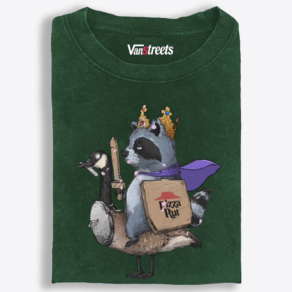 Pizza Knight Rides Goose Retro Washed T-Shirt | 100% Cotton | Streetwear Essential