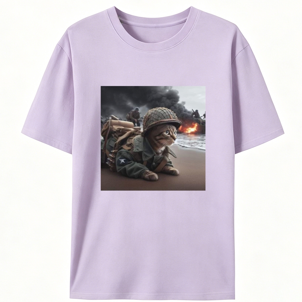 Normandy Beach Cat Retro Designed for Women - Slim Fit Cotton Tee