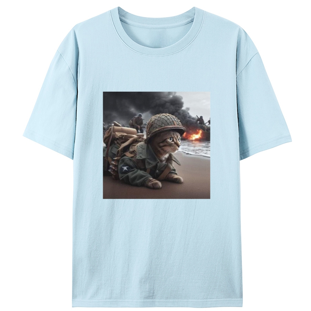 Normandy Beach Cat Retro Designed for Women - Slim Fit Cotton Tee