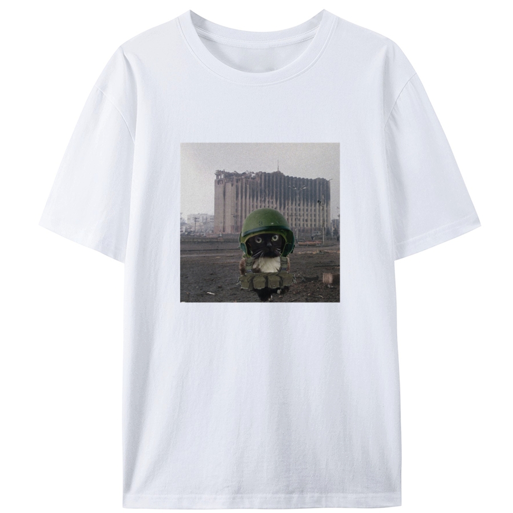 Post-War Survivor Meow Retro Designed for Women - Slim Fit Cotton Tee