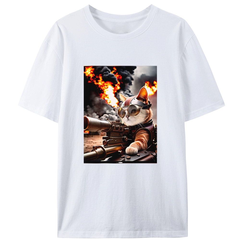 Machine Gun Badass Meow Retro Designed for Women - Slim Fit Cotton Tee