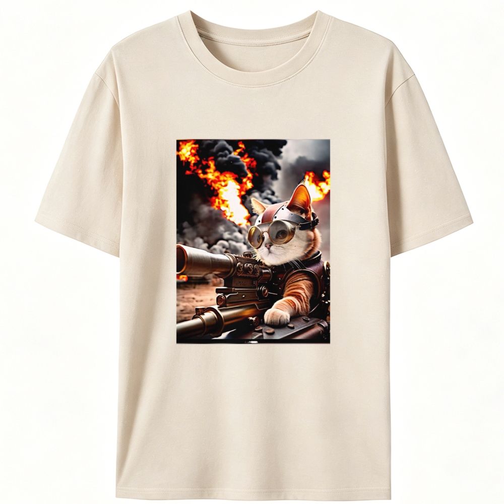 Machine Gun Badass Meow Retro Designed for Women - Slim Fit Cotton Tee