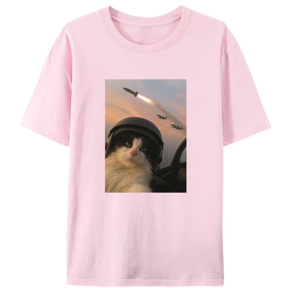Sunset Fighter Meow Retro Designed for Women - Slim Fit Cotton Tee