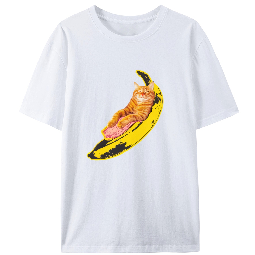 Banana Cat Chill Retro Designed for Women - Slim Fit Cotton Tee