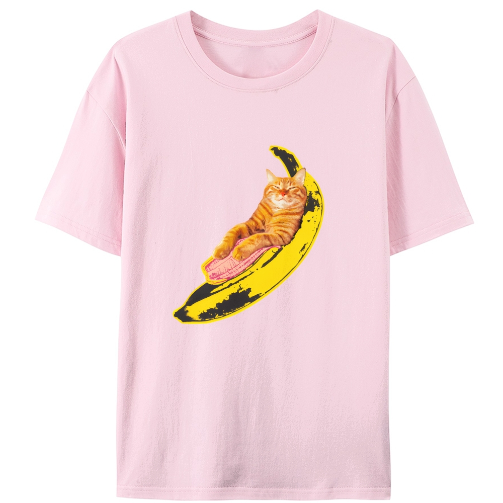 Banana Cat Chill Retro Designed for Women - Slim Fit Cotton Tee
