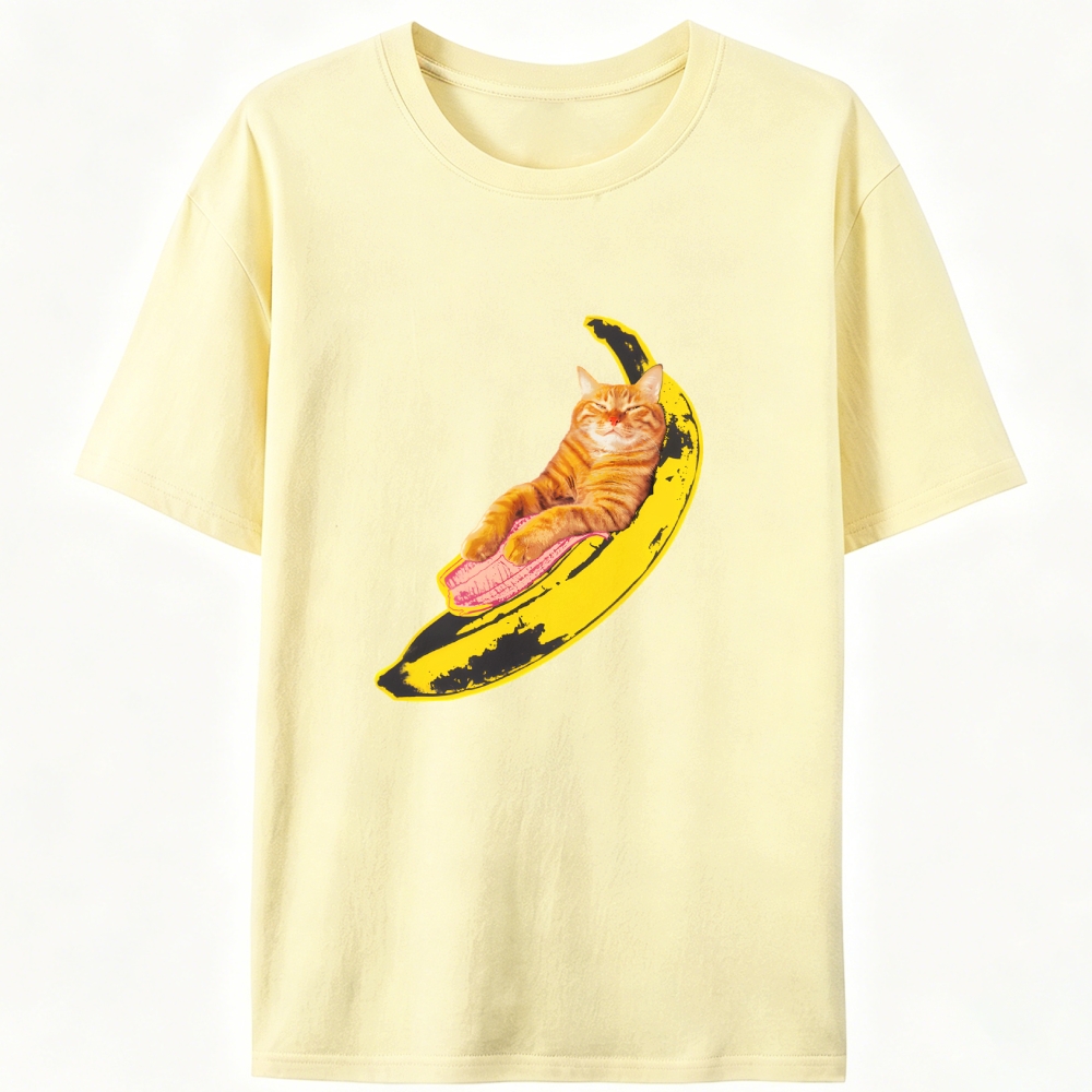 Banana Cat Chill Retro Designed for Women - Slim Fit Cotton Tee