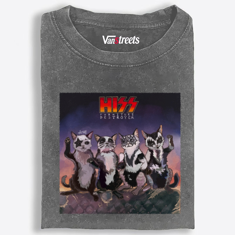 HISS: Furniture Destroyer Retro Washed T-Shirt | 100% Cotton | Streetwear Essential