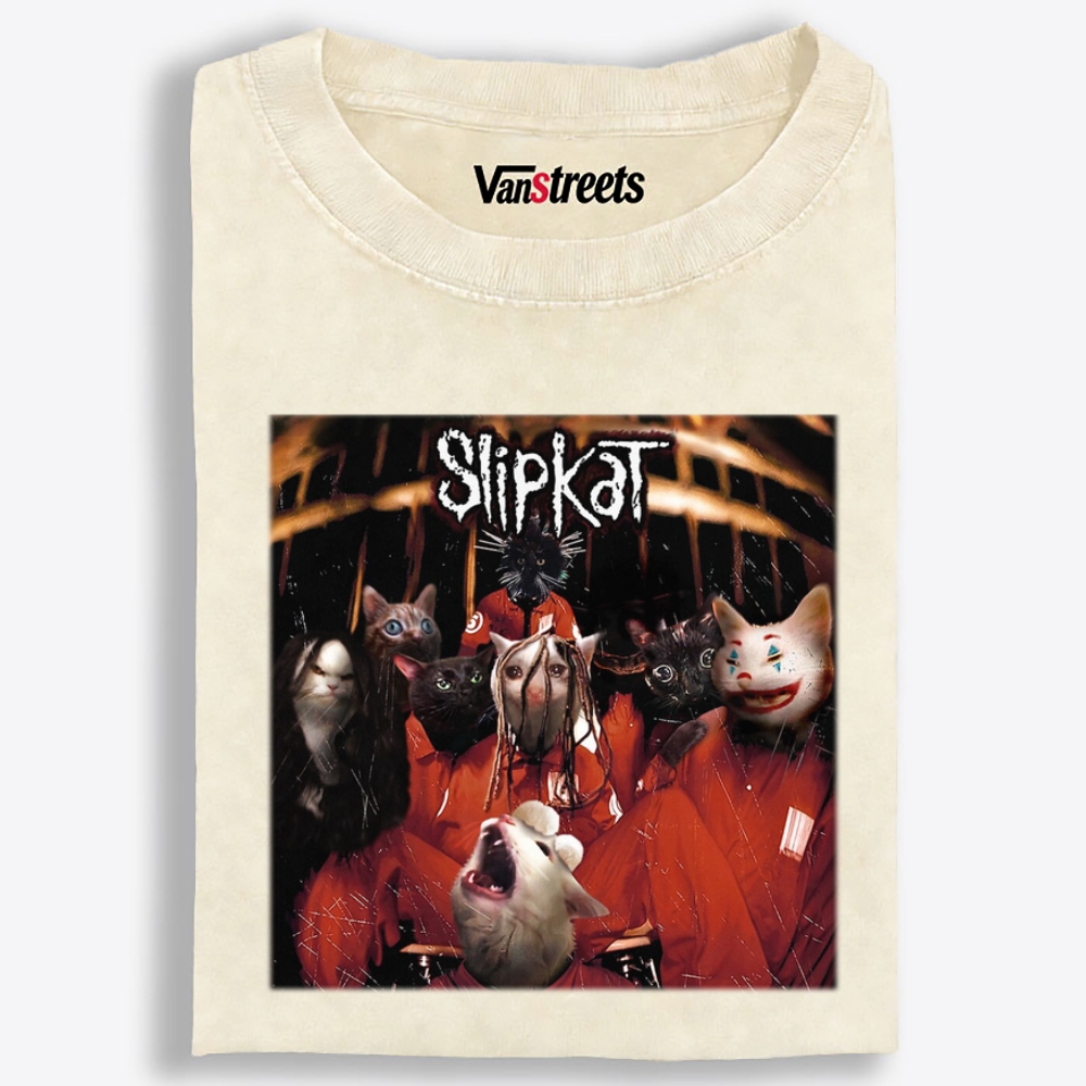 Slipkat: Meowtal Mayhem Retro Washed T-Shirt | 100% Cotton | Streetwear Essential