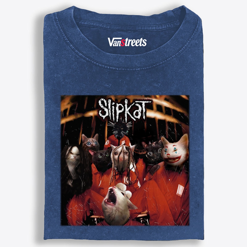 Slipkat: Meowtal Mayhem Retro Washed T-Shirt | 100% Cotton | Streetwear Essential
