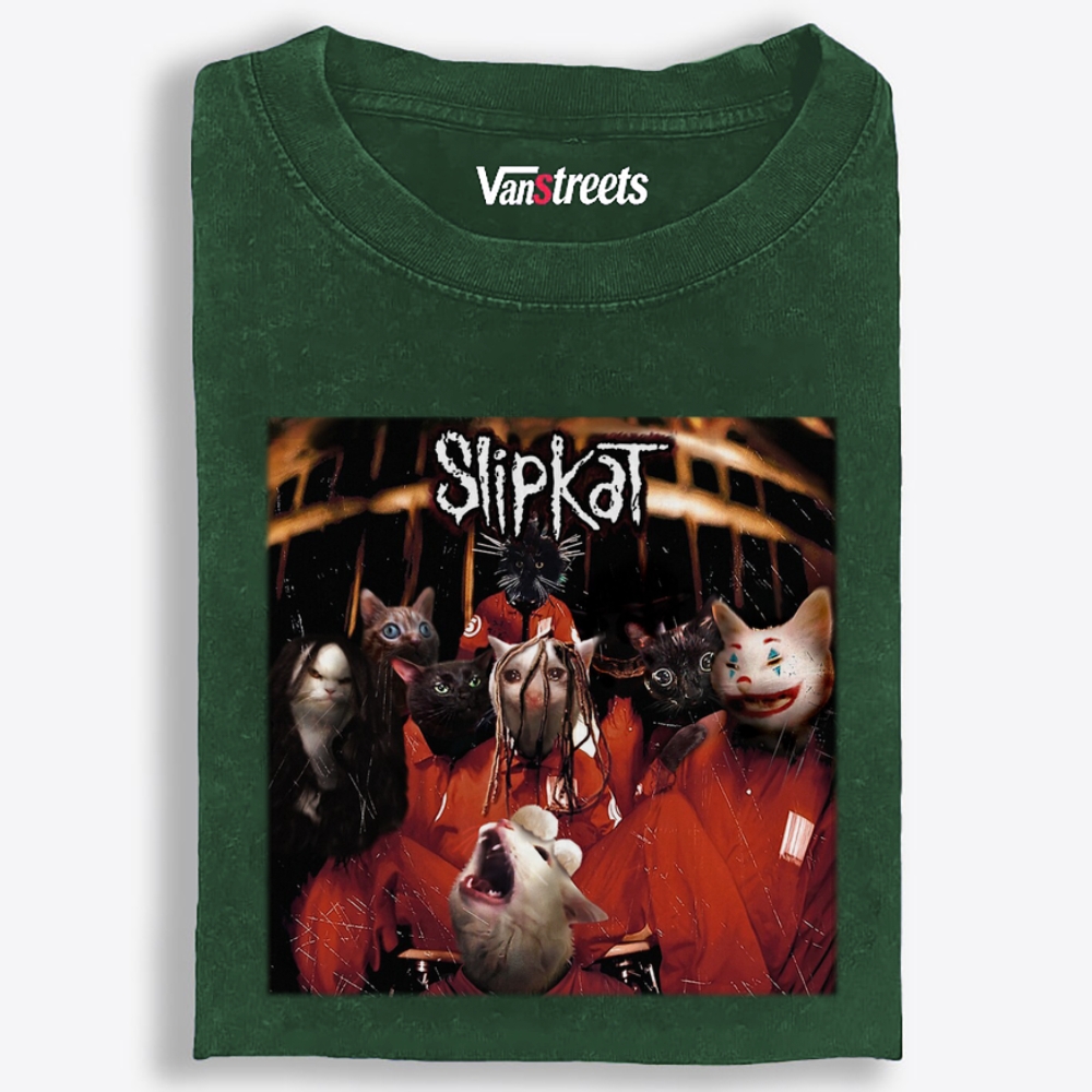Slipkat: Meowtal Mayhem Retro Washed T-Shirt | 100% Cotton | Streetwear Essential