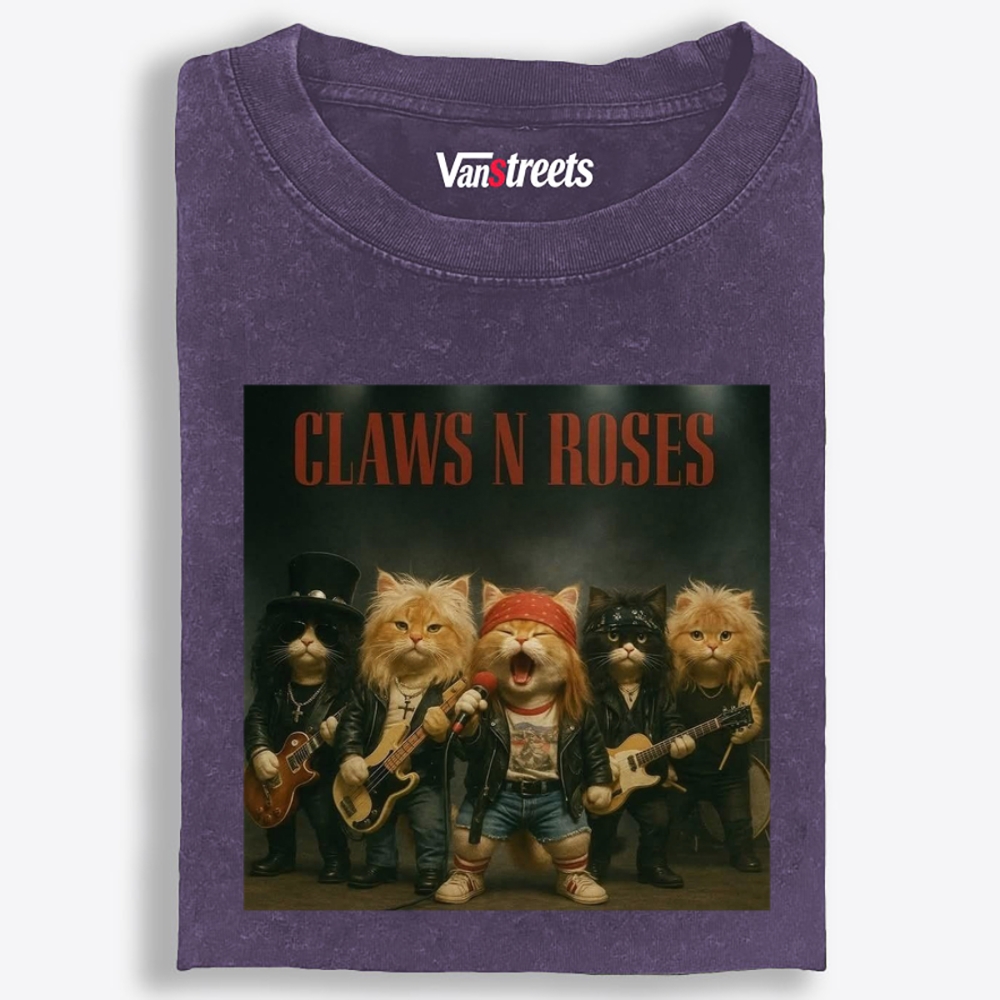 Claws N Roses Retro Washed T-Shirt | 100% Cotton | Streetwear Essential