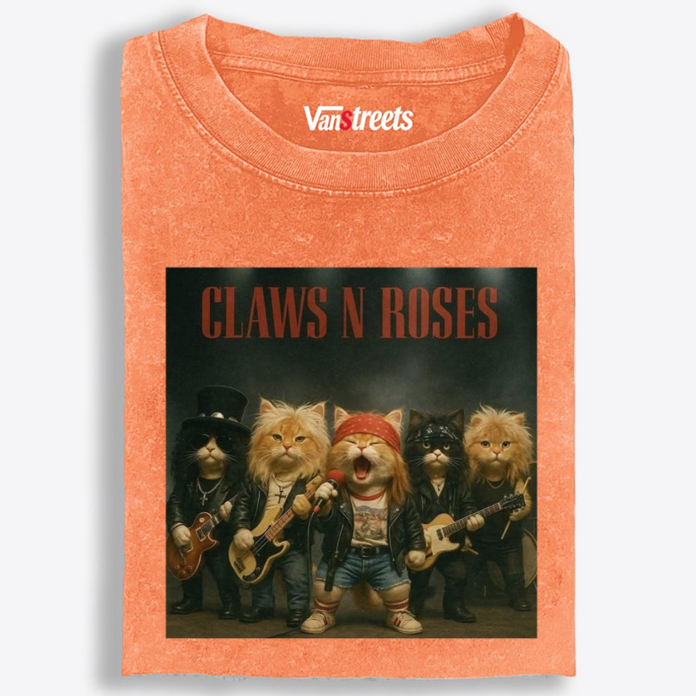 Claws N Roses Retro Washed T-Shirt | 100% Cotton | Streetwear Essential