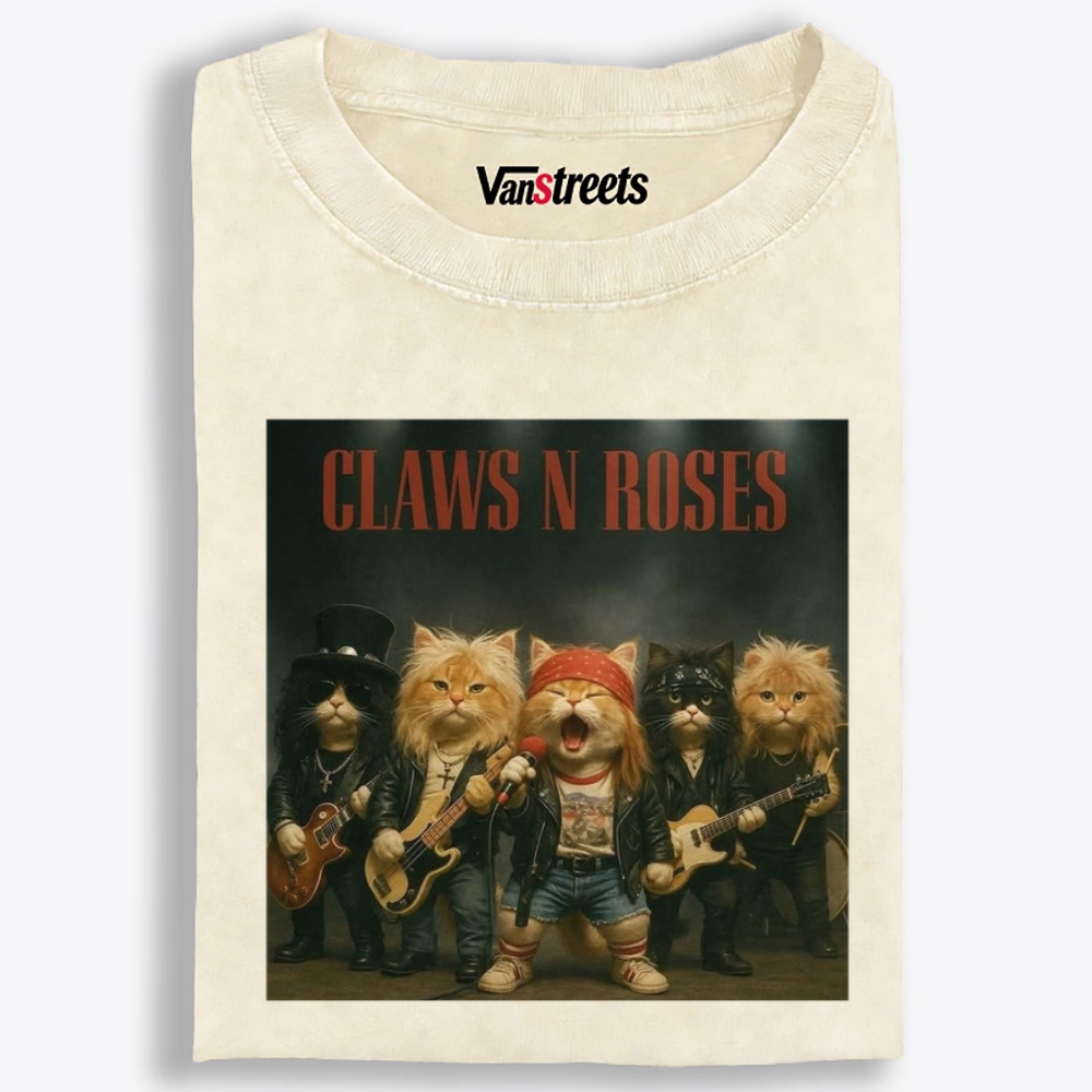 Claws N Roses Retro Washed T-Shirt | 100% Cotton | Streetwear Essential
