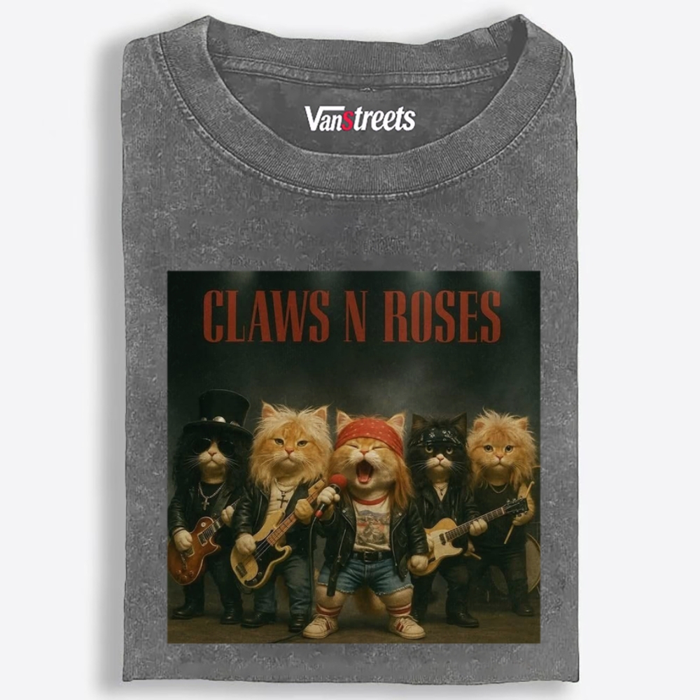 Claws N Roses Retro Washed T-Shirt | 100% Cotton | Streetwear Essential