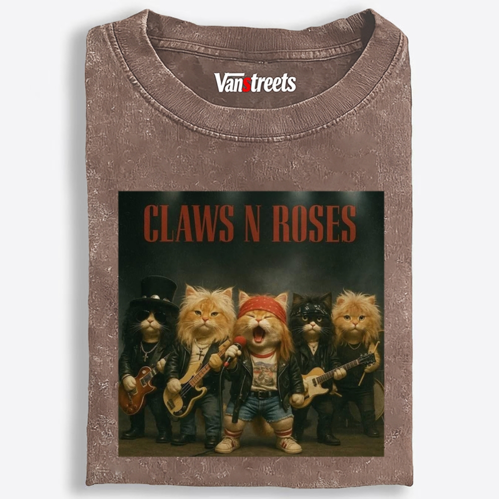 Claws N Roses Retro Washed T-Shirt | 100% Cotton | Streetwear Essential
