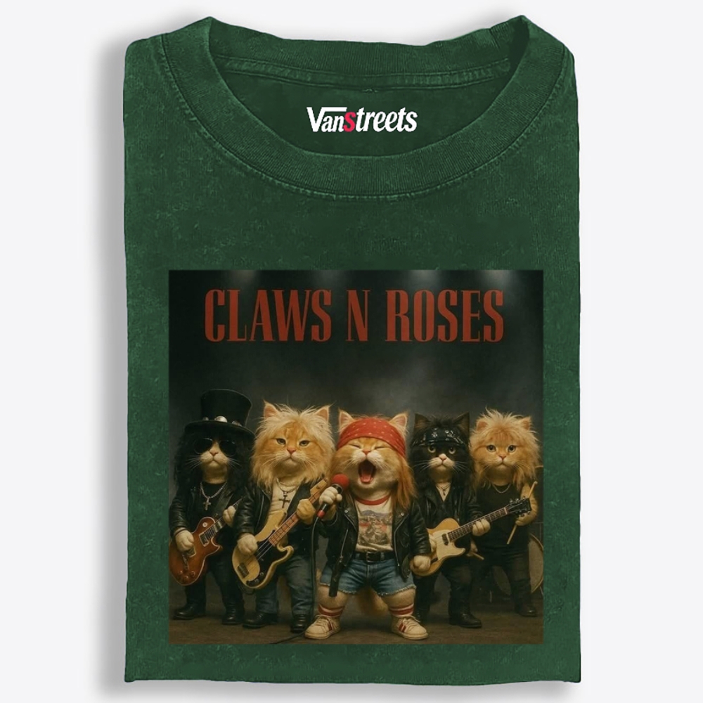 Claws N Roses Retro Washed T-Shirt | 100% Cotton | Streetwear Essential