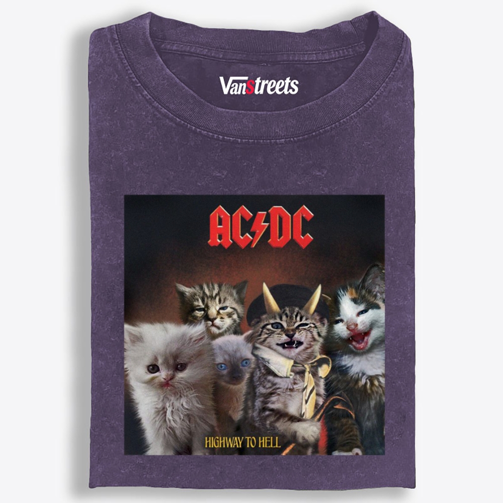 AC/DC: Highway to Meow Retro Washed T-Shirt | 100% Cotton | Streetwear Essential