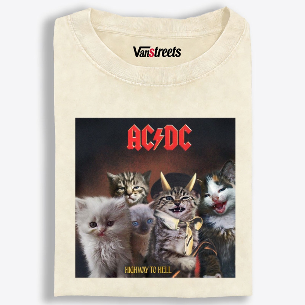 AC/DC: Highway to Meow Retro Washed T-Shirt | 100% Cotton | Streetwear Essential