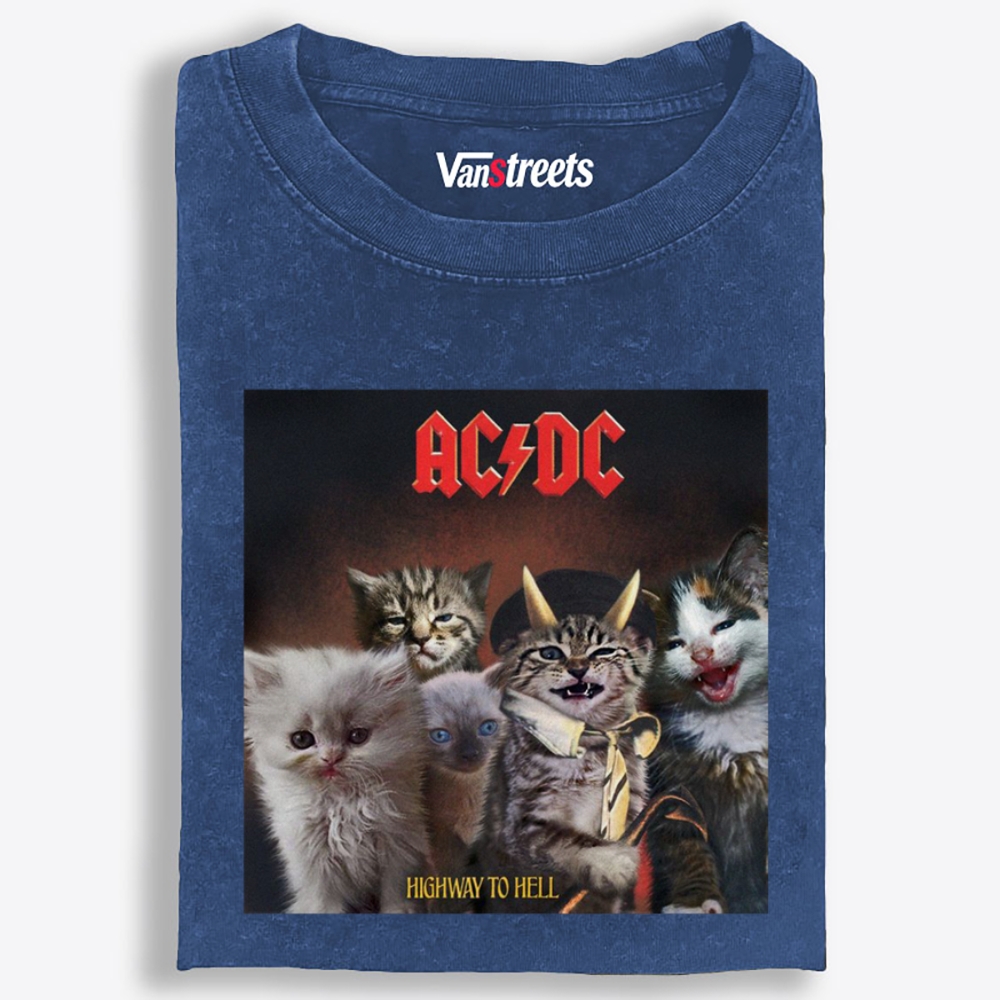 AC/DC: Highway to Meow Retro Washed T-Shirt | 100% Cotton | Streetwear Essential