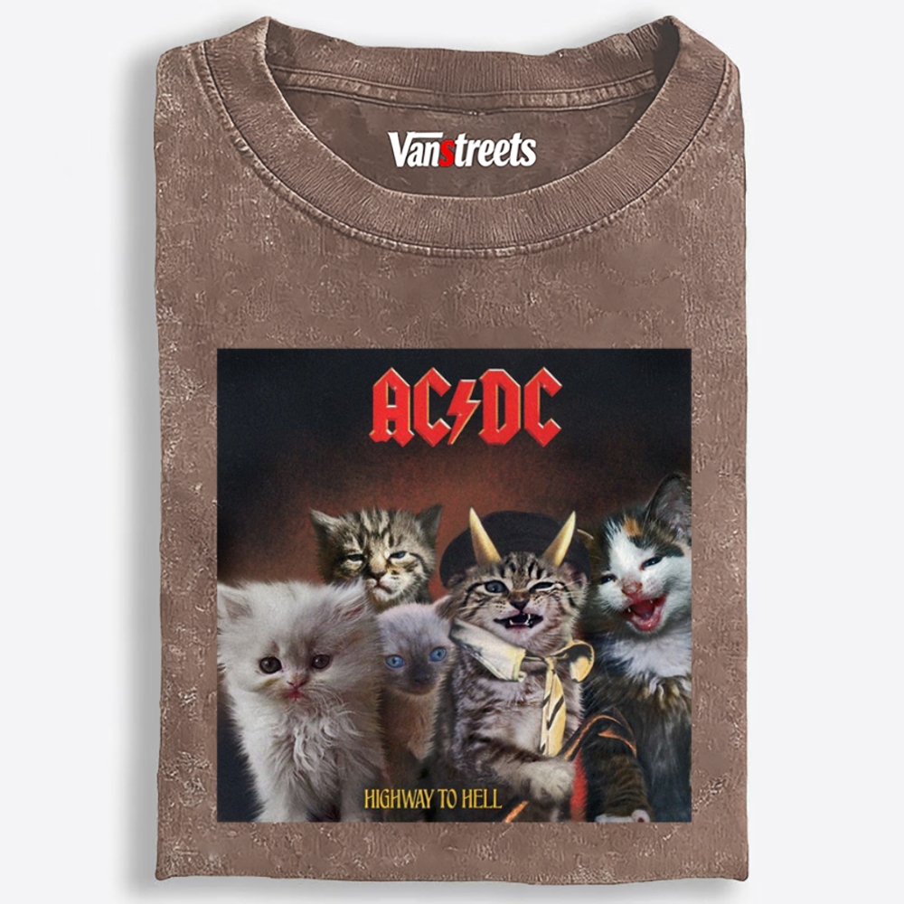 AC/DC: Highway to Meow Retro Washed T-Shirt | 100% Cotton | Streetwear Essential