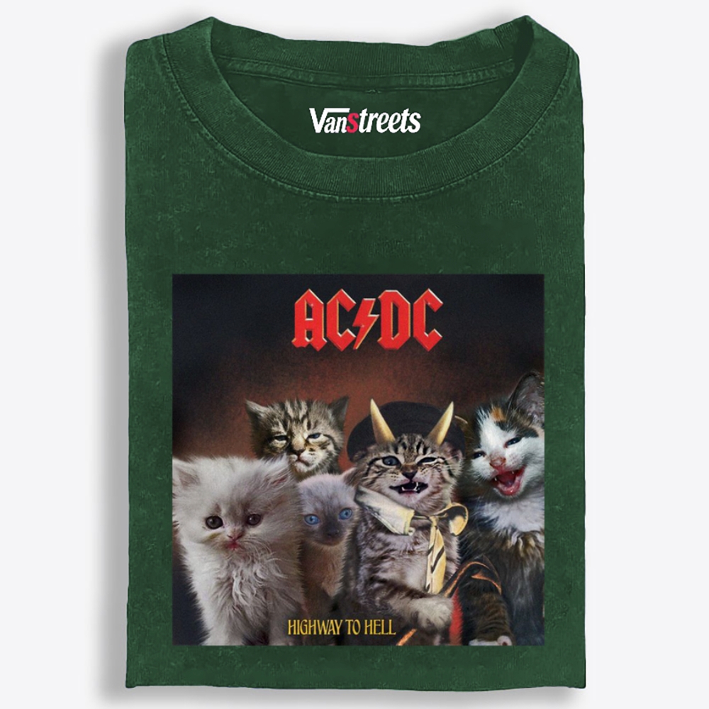 AC/DC: Highway to Meow Retro Washed T-Shirt | 100% Cotton | Streetwear Essential