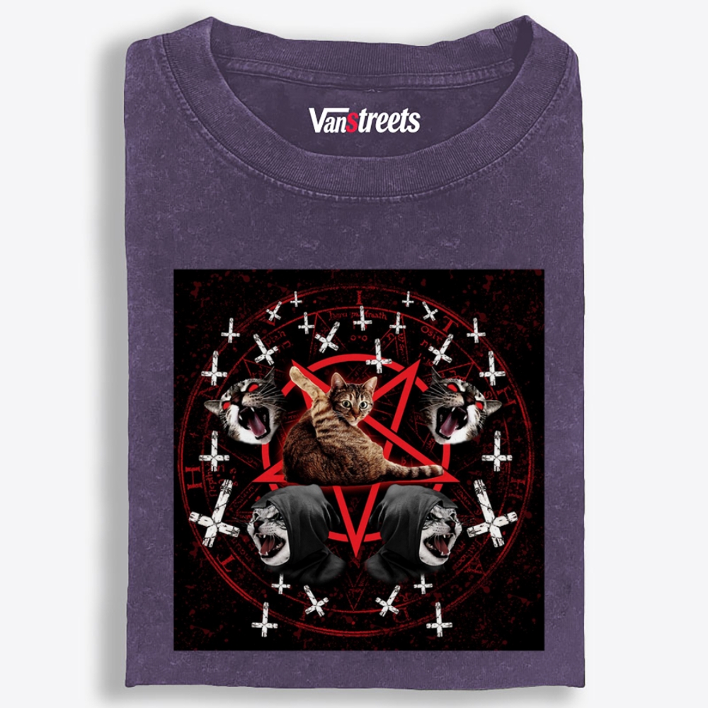 Hail Meow Satan Retro Washed T-Shirt | 100% Cotton | Streetwear Essential