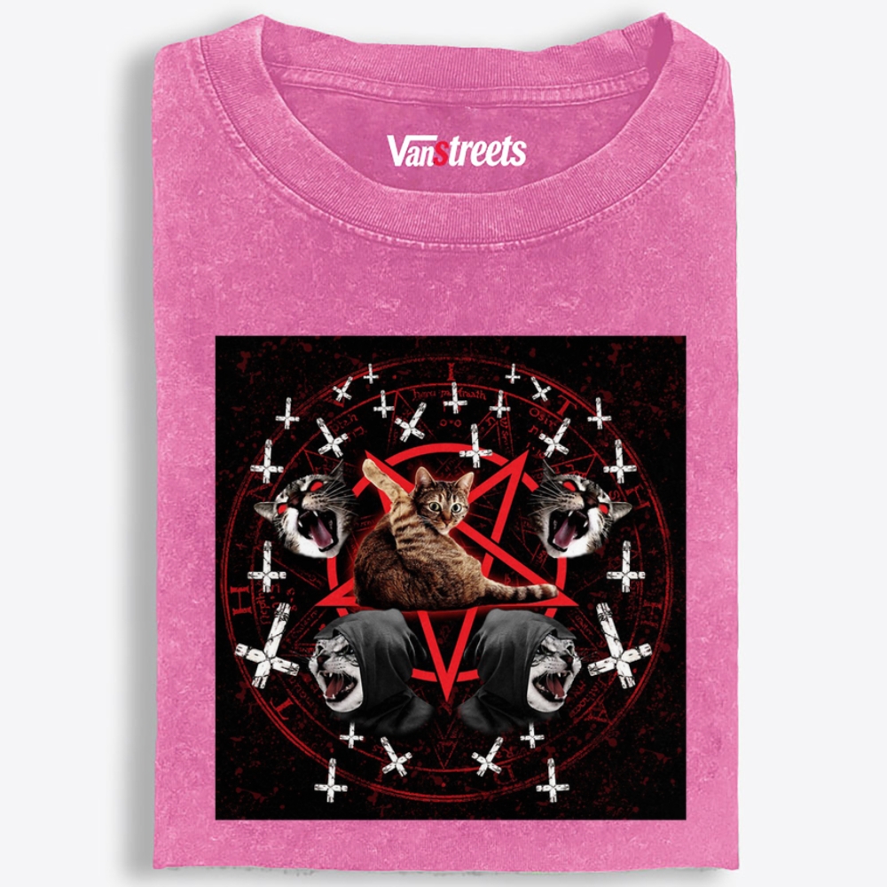Hail Meow Satan Retro Washed T-Shirt | 100% Cotton | Streetwear Essential