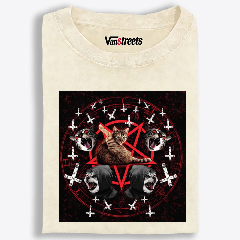 Hail Meow Satan Retro Washed T-Shirt | 100% Cotton | Streetwear Essential