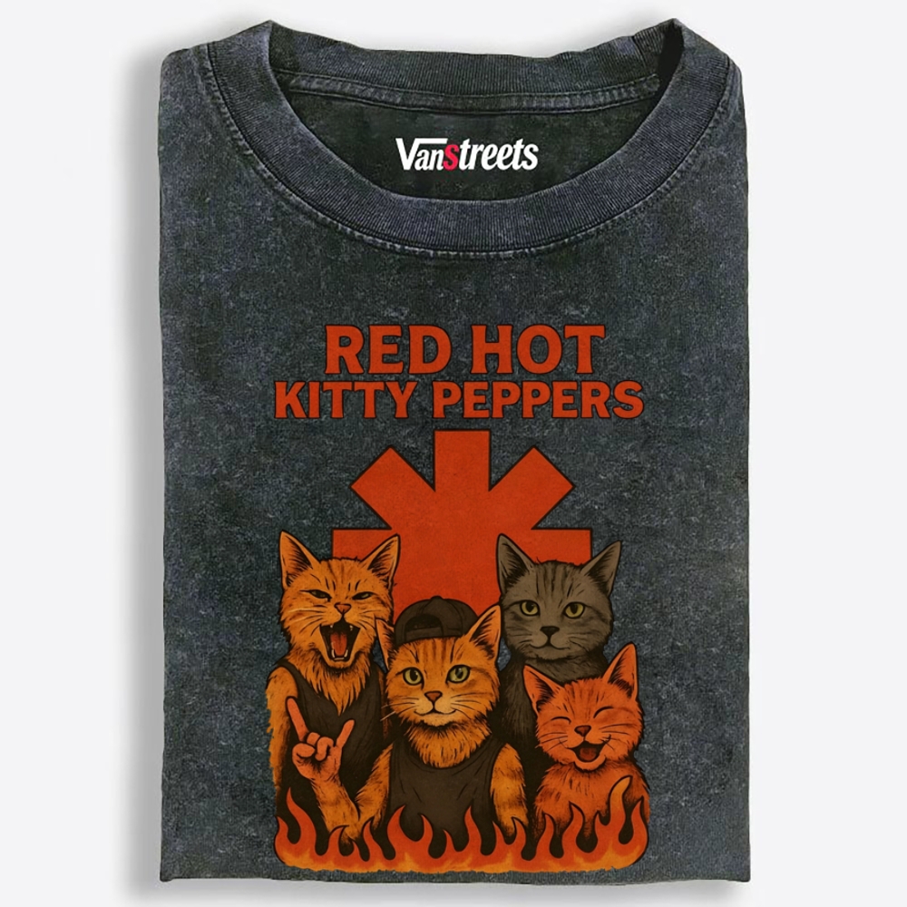 Red Hot Kitty Peppers Retro Washed T-Shirt | 100% Cotton | Streetwear Essential