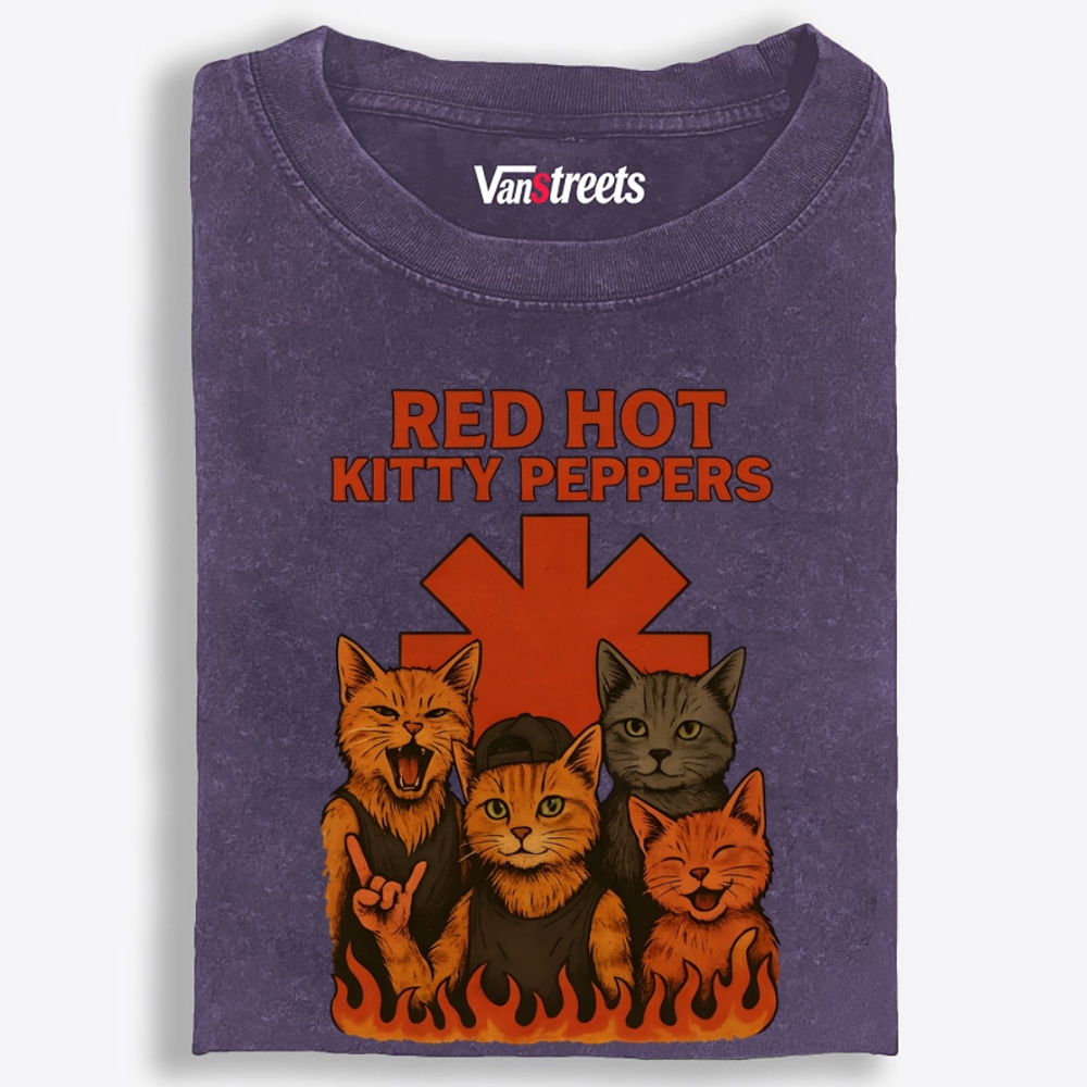 Red Hot Kitty Peppers Retro Washed T-Shirt | 100% Cotton | Streetwear Essential