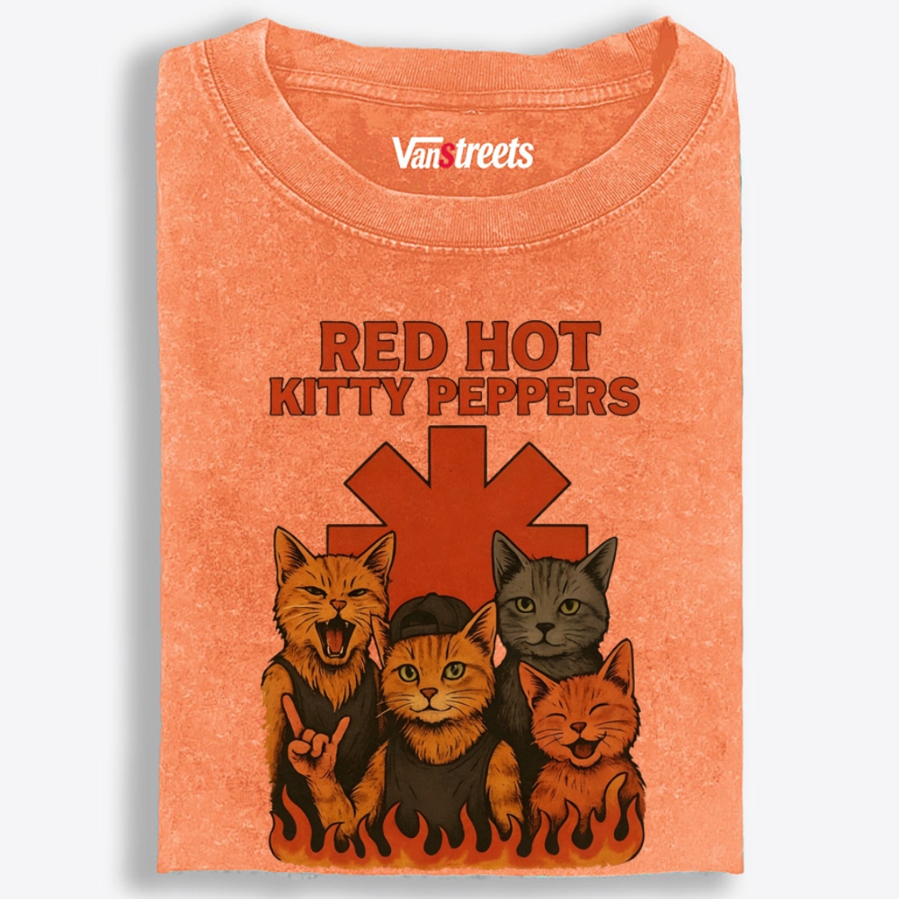 Red Hot Kitty Peppers Retro Washed T-Shirt | 100% Cotton | Streetwear Essential