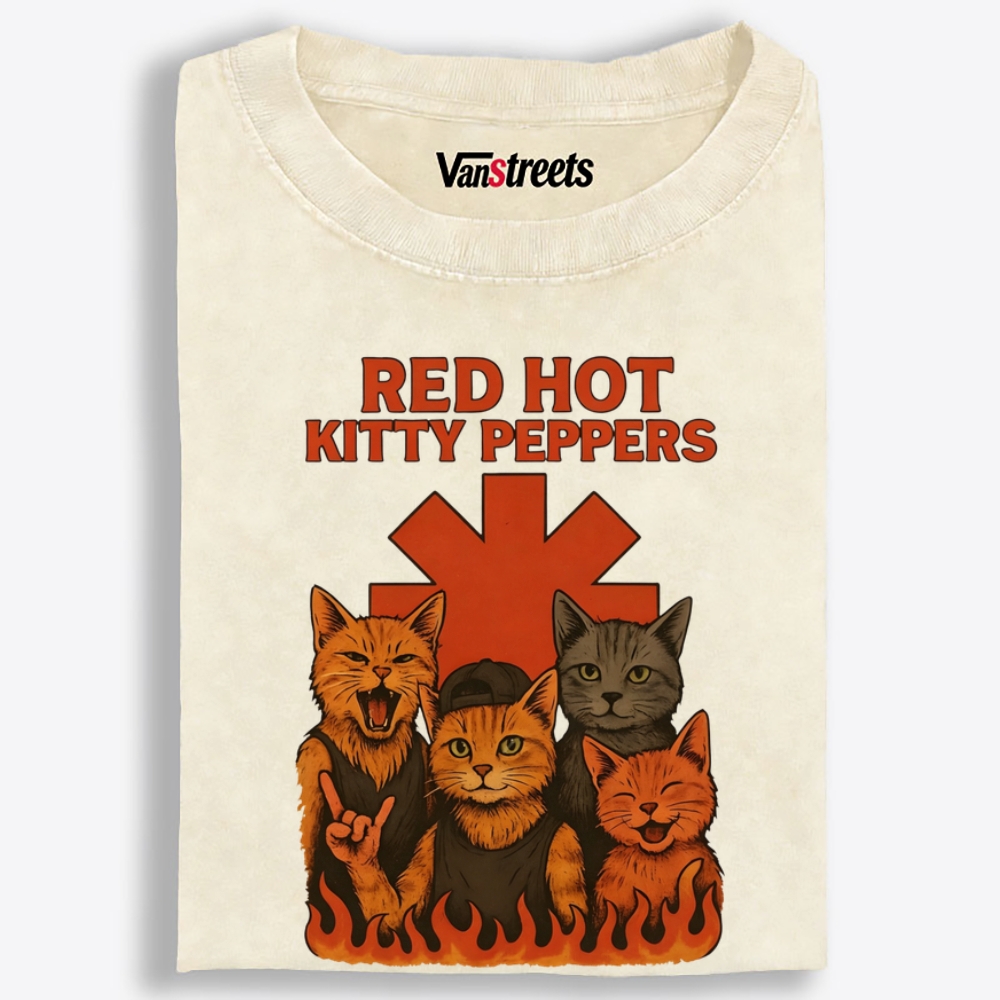 Red Hot Kitty Peppers Retro Washed T-Shirt | 100% Cotton | Streetwear Essential