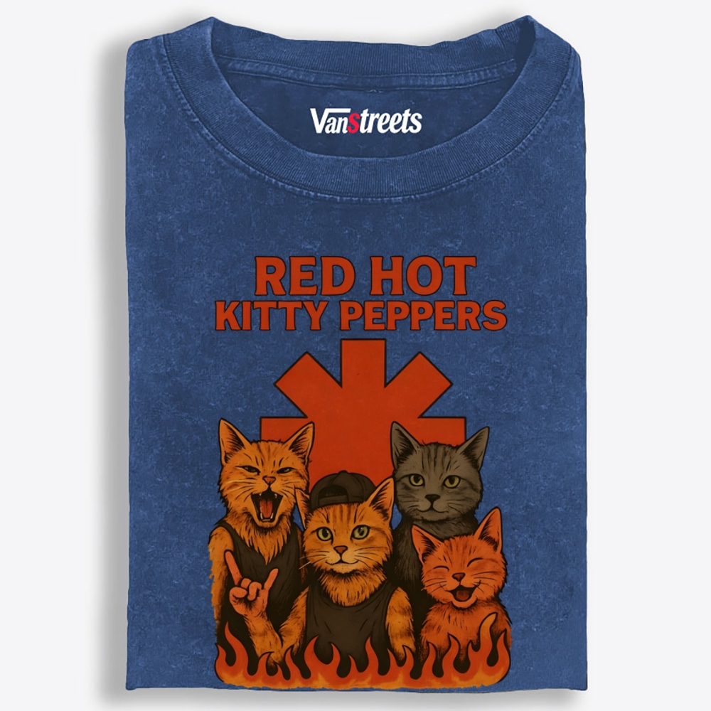 Red Hot Kitty Peppers Retro Washed T-Shirt | 100% Cotton | Streetwear Essential