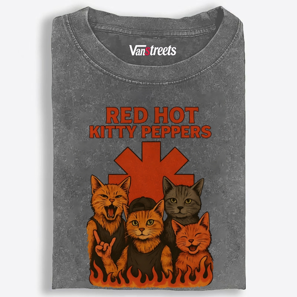 Red Hot Kitty Peppers Retro Washed T-Shirt | 100% Cotton | Streetwear Essential