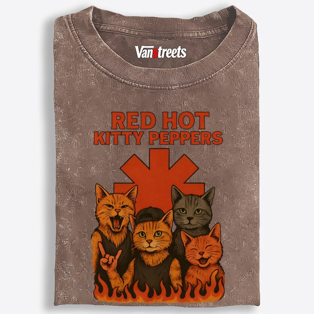Red Hot Kitty Peppers Retro Washed T-Shirt | 100% Cotton | Streetwear Essential