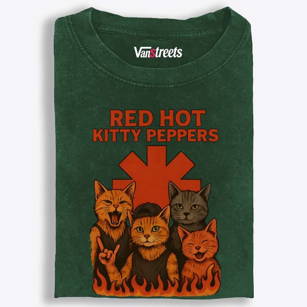 Red Hot Kitty Peppers Retro Washed T-Shirt | 100% Cotton | Streetwear Essential