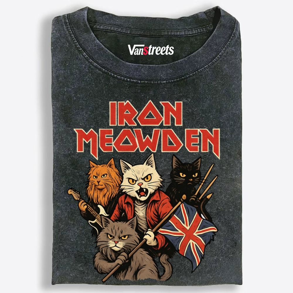 Iron Meowden Retro Washed T-Shirt | 100% Cotton | Streetwear Essential