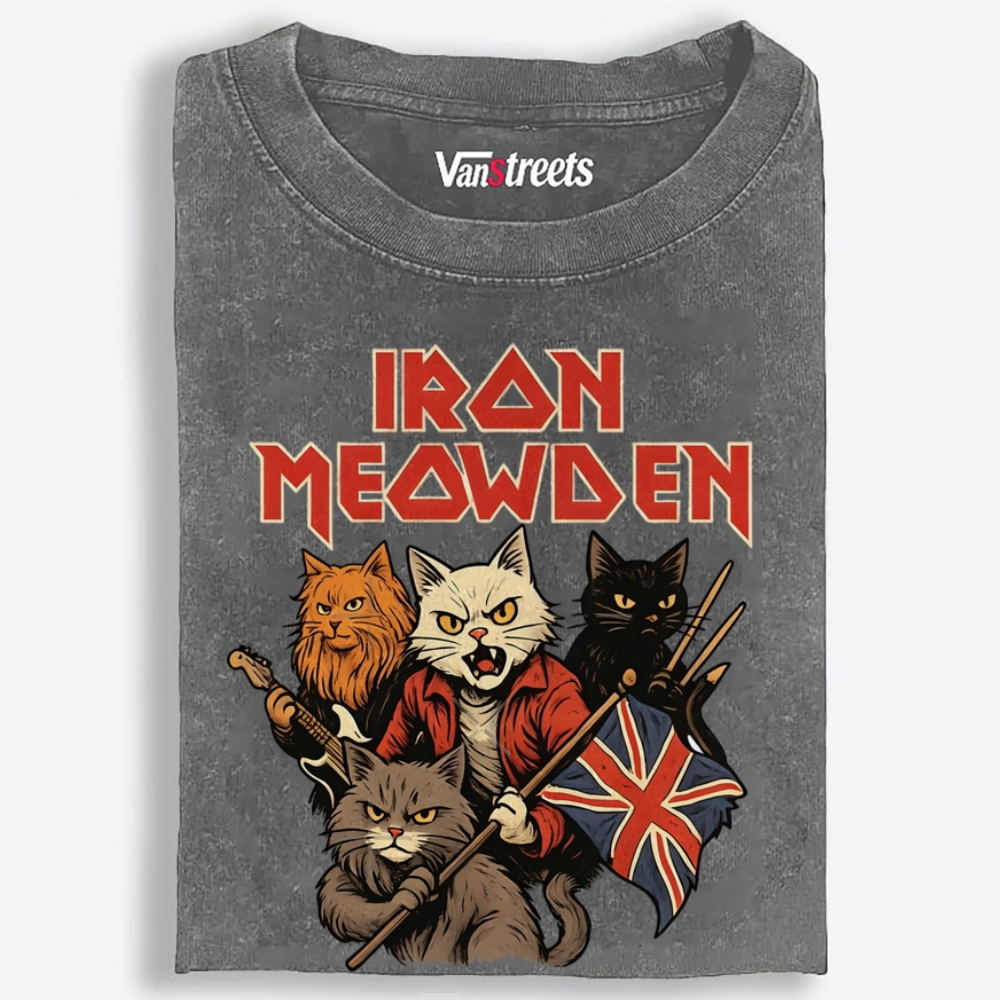 Iron Meowden Retro Washed T-Shirt | 100% Cotton | Streetwear Essential