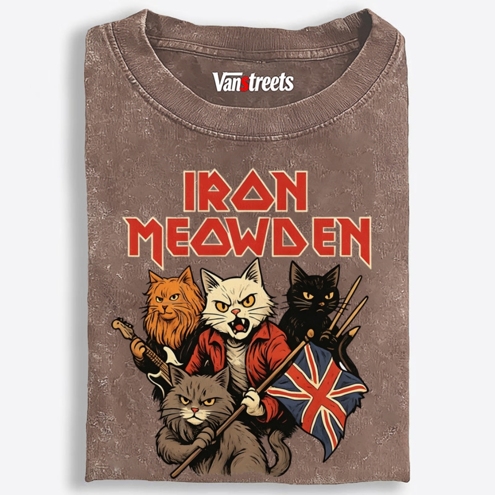Iron Meowden Retro Washed T-Shirt | 100% Cotton | Streetwear Essential