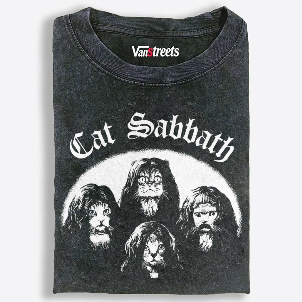 Cat Sabbath Retro Washed T-Shirt | 100% Cotton | Streetwear Essential
