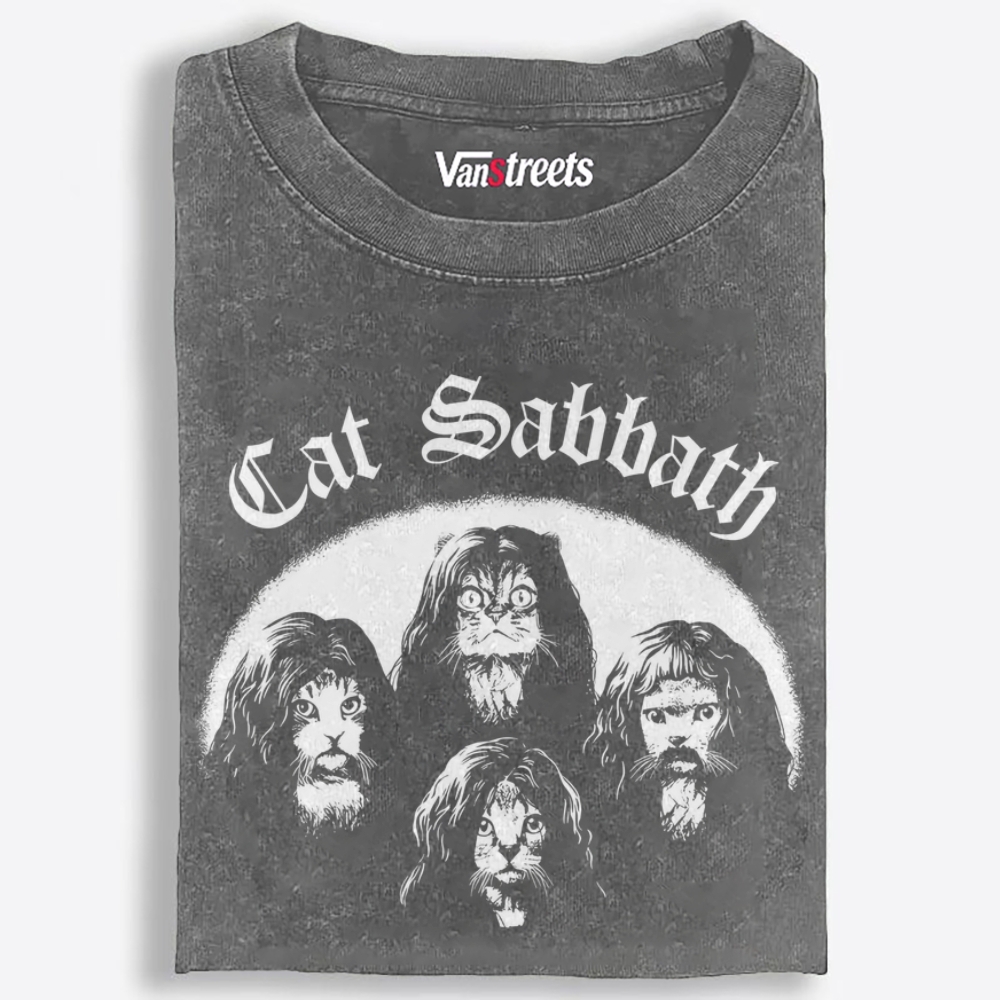 Cat Sabbath Retro Washed T-Shirt | 100% Cotton | Streetwear Essential