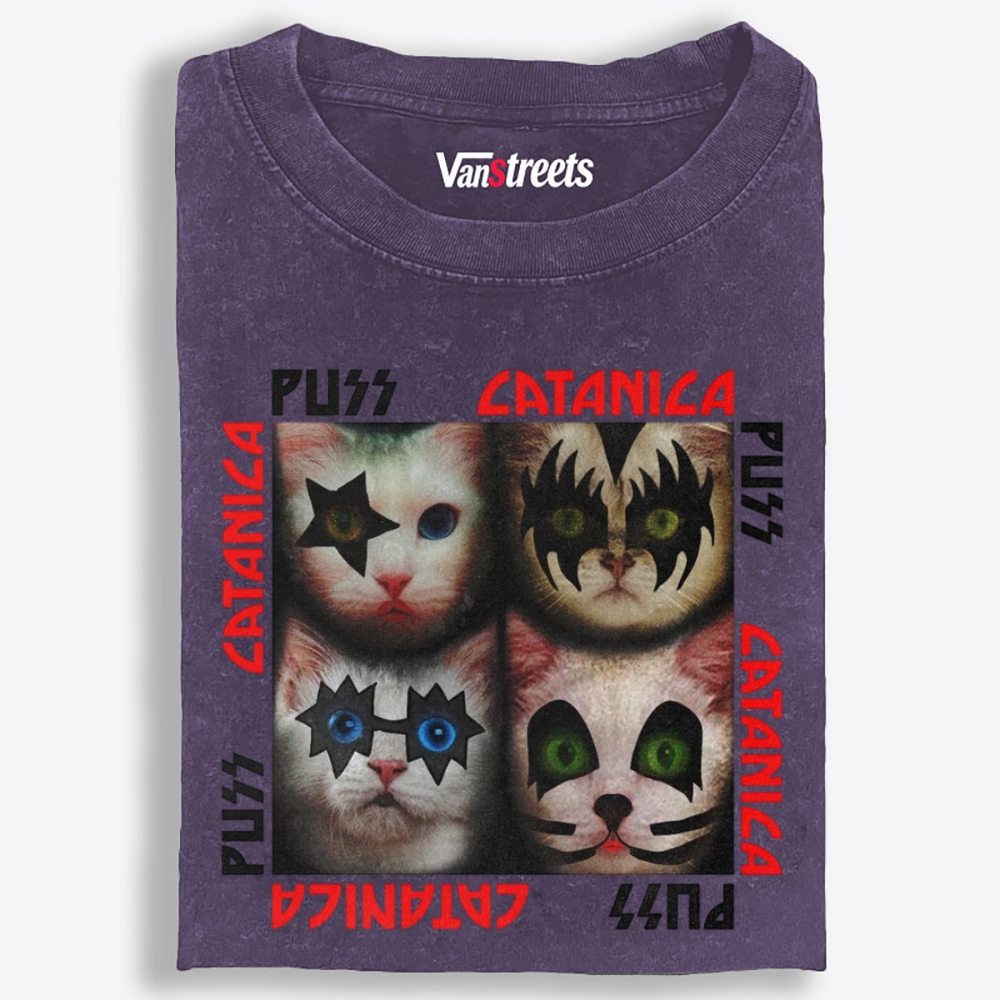 Puss Catanica Retro Washed T-Shirt | 100% Cotton | Streetwear Essential