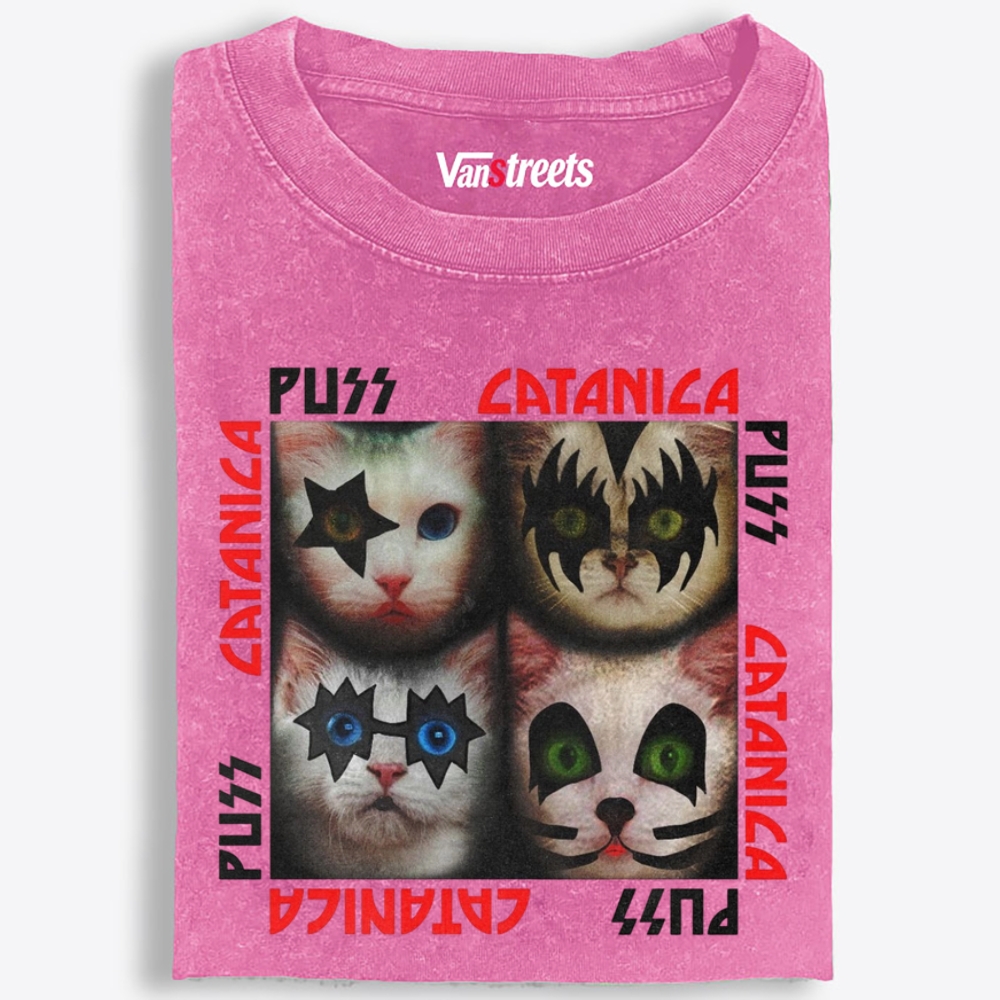 Puss Catanica Retro Washed T-Shirt | 100% Cotton | Streetwear Essential