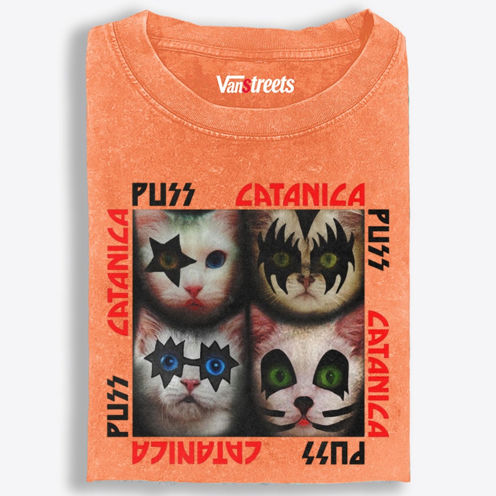 Puss Catanica Retro Washed T-Shirt | 100% Cotton | Streetwear Essential