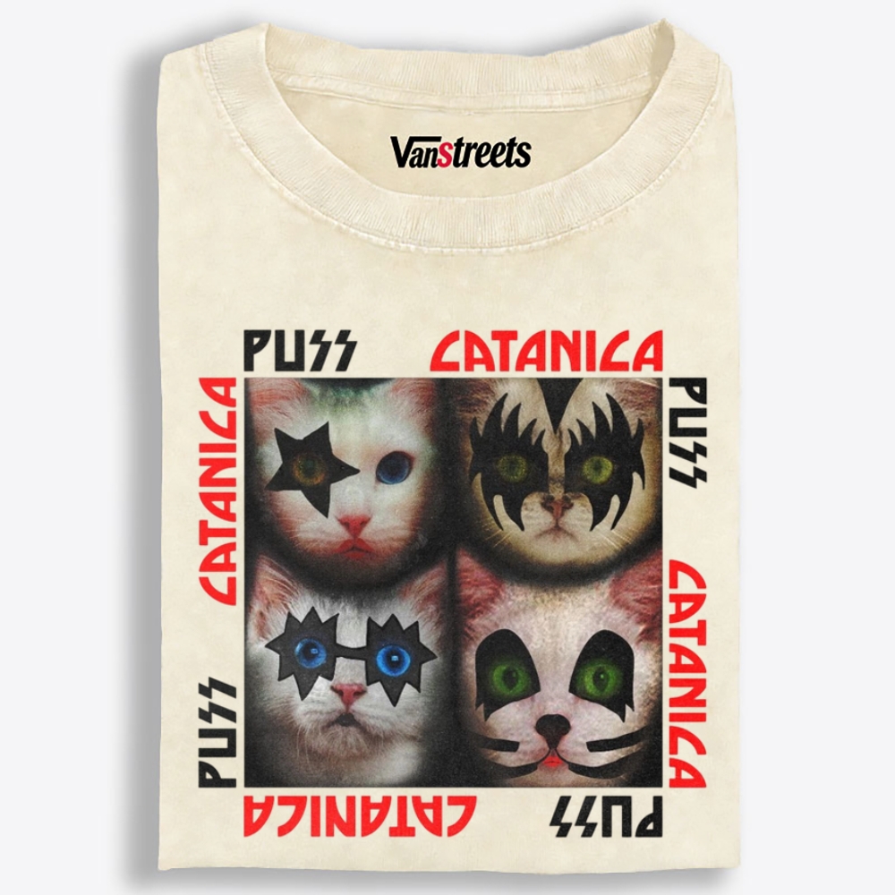 Puss Catanica Retro Washed T-Shirt | 100% Cotton | Streetwear Essential