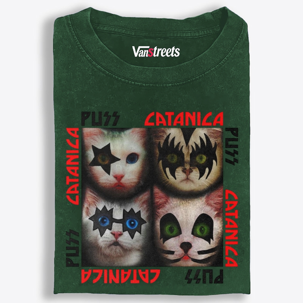 Puss Catanica Retro Washed T-Shirt | 100% Cotton | Streetwear Essential